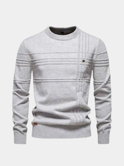 Cotton Knitted Stripped Crew Neck Pullover Sweater - Manly Man