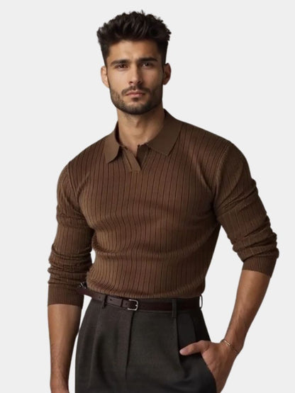 Elegant Open Collar Long Sleeve Polo - Manly Man