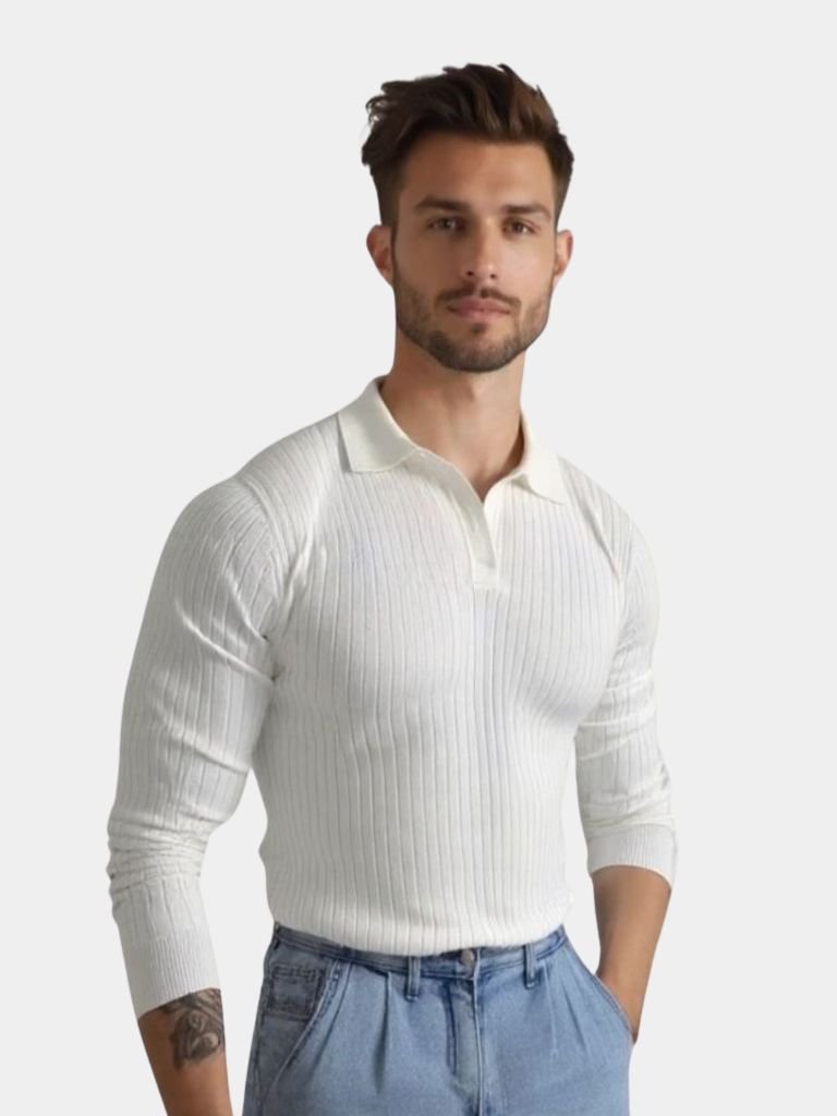 Elegant Open Collar Long Sleeve Polo - Manly Man