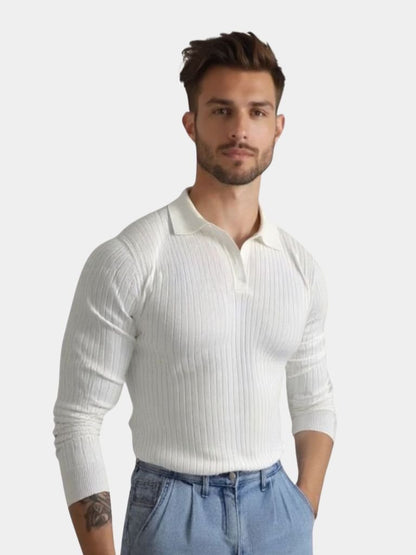 Elegant Open Collar Long Sleeve Polo - Manly Man