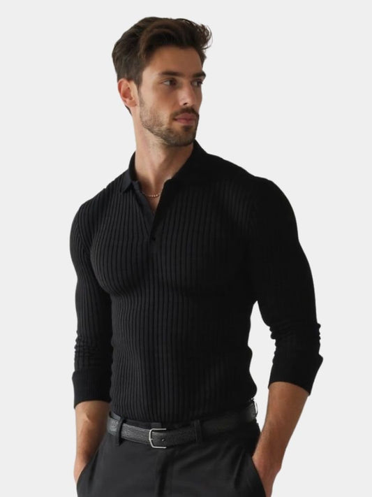 Elegant Open Collar Long Sleeve Polo - Manly Man