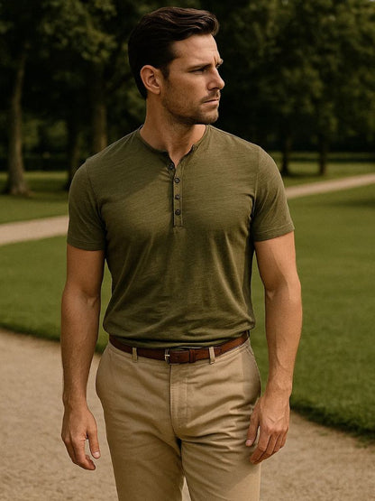 Essential Casual Henley Neck T-Shirt - Manly Man
