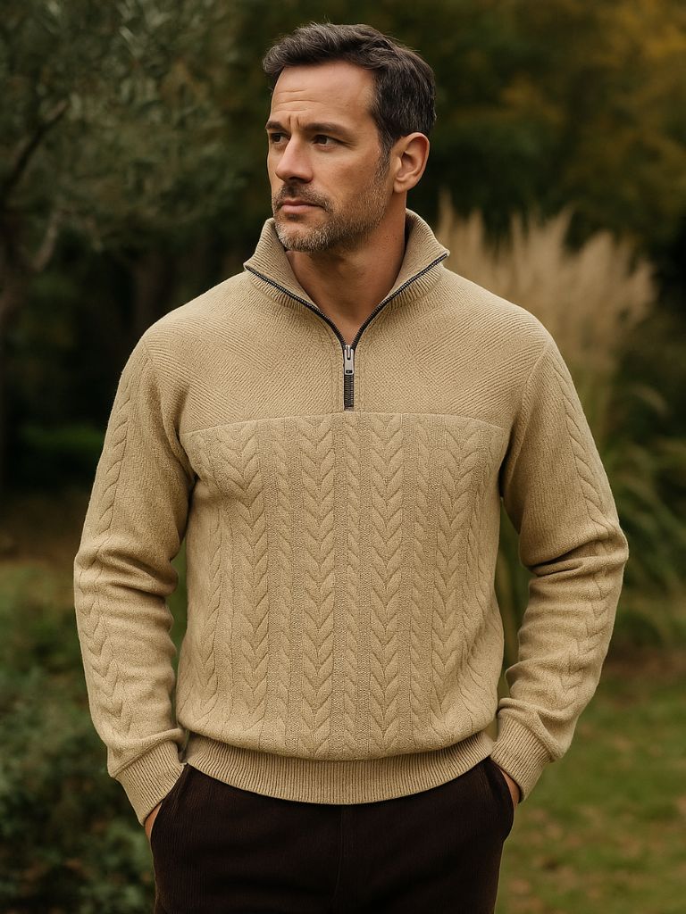 Essential Henley Pullover mit Viertelreißverschluss - Manly Man