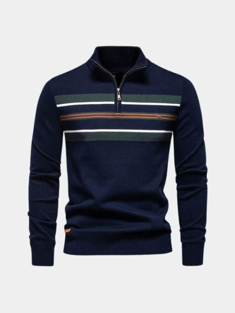 Knit Striped Quarter-Zip Jumper Sweater - Manly Man