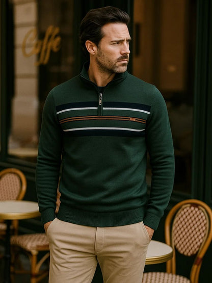 Knit Striped Quarter-Zip Jumper Sweater - Manly Man