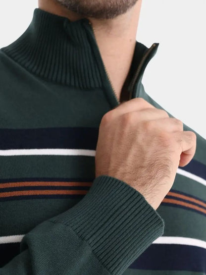 Knit Striped Quarter-Zip Jumper Sweater - Manly Man