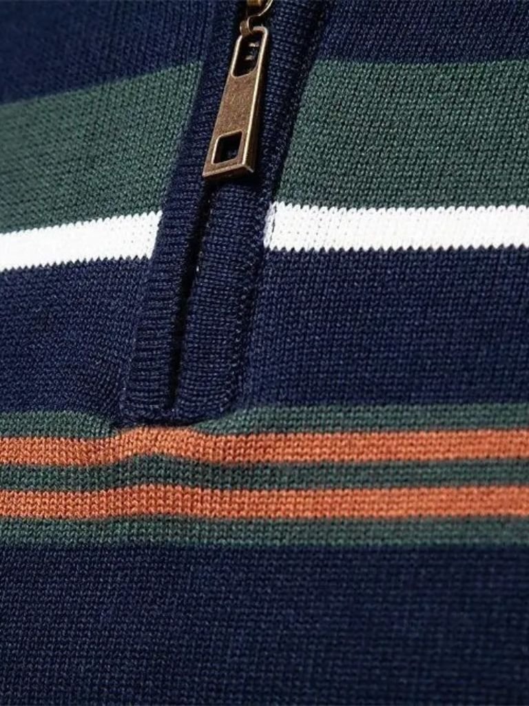 Knit Striped Quarter-Zip Jumper Sweater - Manly Man