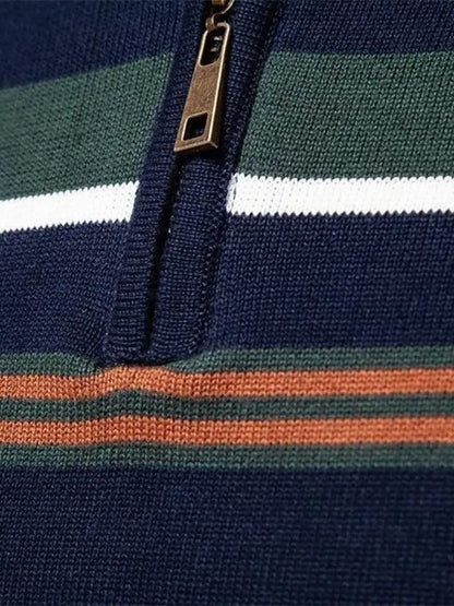 Knit Striped Quarter-Zip Jumper Sweater - Manly Man