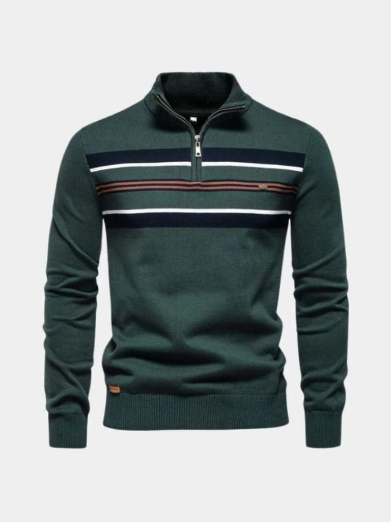 Knit Striped Quarter-Zip Jumper Sweater - Manly Man