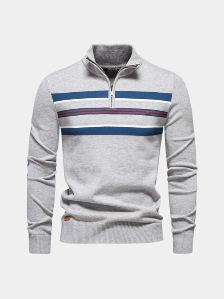 Knit Striped Quarter-Zip Jumper Sweater - Manly Man
