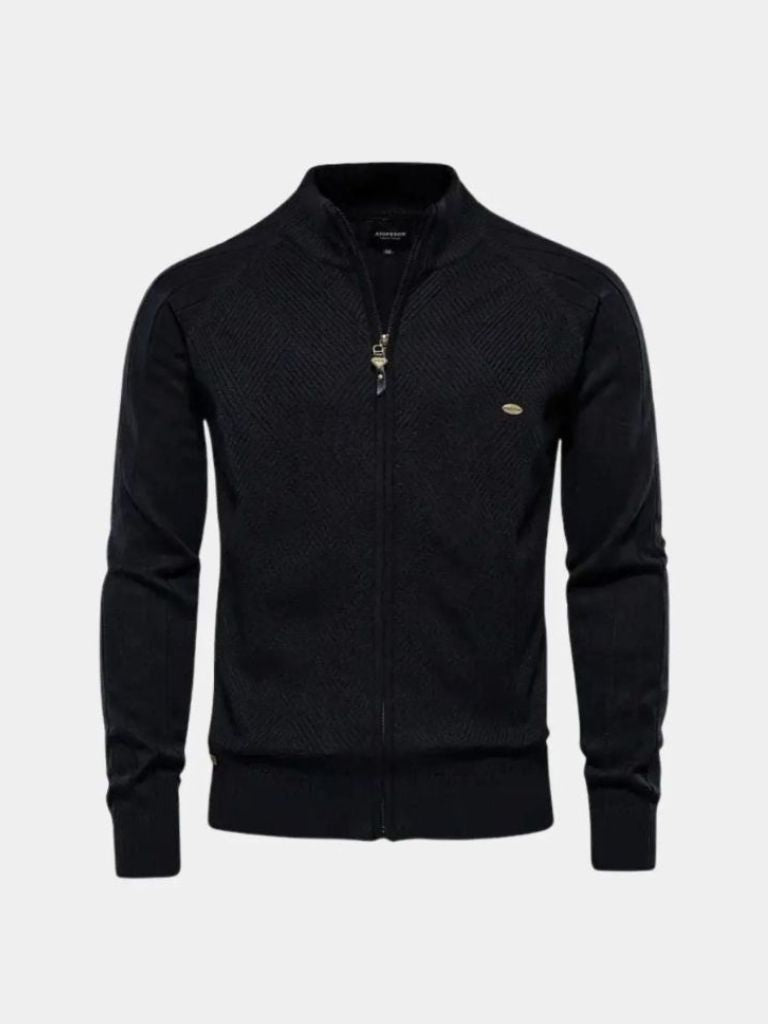 Knit Zipper Jacquard Solid Color Cardigan Sweater - Manly Man