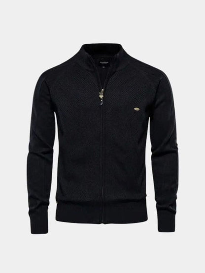 Knit Zipper Jacquard Solid Color Cardigan Sweater - Manly Man