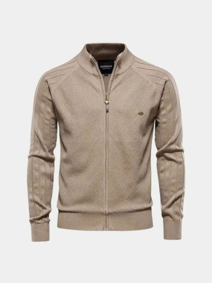 Knit Zipper Jacquard Solid Color Cardigan Sweater - Manly Man