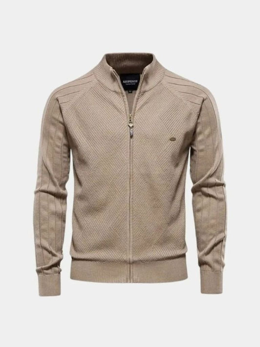 Knit Zipper Jacquard Solid Color Cardigan Sweater - Manly Man