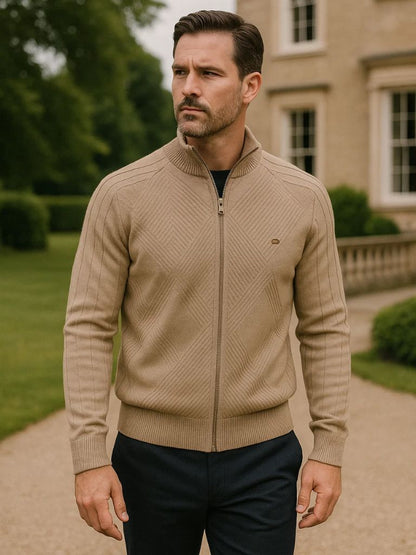 Knit Zipper Jacquard Solid Color Cardigan Sweater - Manly Man