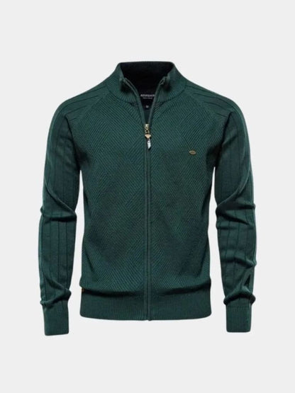 Knit Zipper Jacquard Solid Color Cardigan Sweater - Manly Man