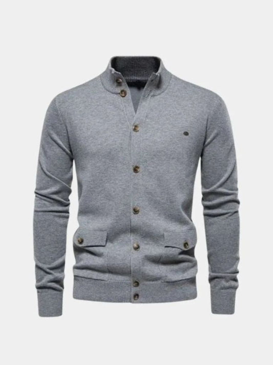 Knitted Stand Collar Cotton Cardigan - Manly Man