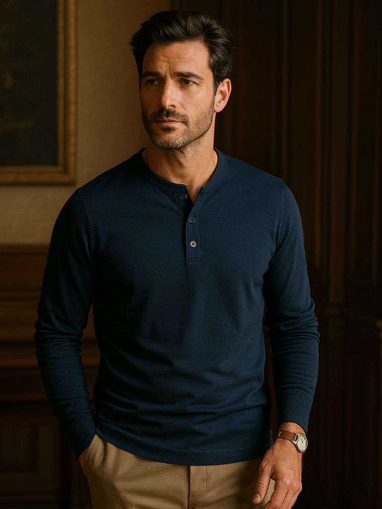 Minimalist Henley Neck Long Sleeve T-Shirt - Manly Man