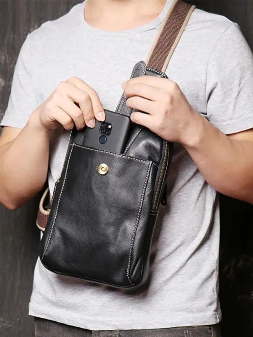 Minimalist Leather Shoulder Bag - Manly Man