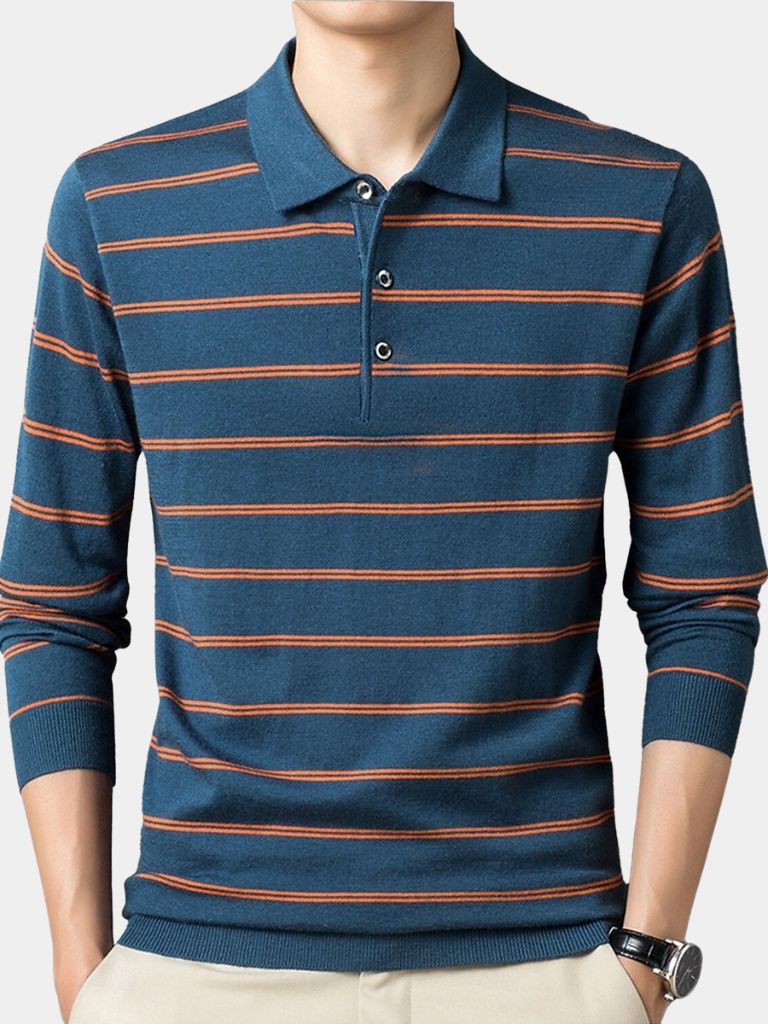 Navy Sunset Striped Polo - Manly Man