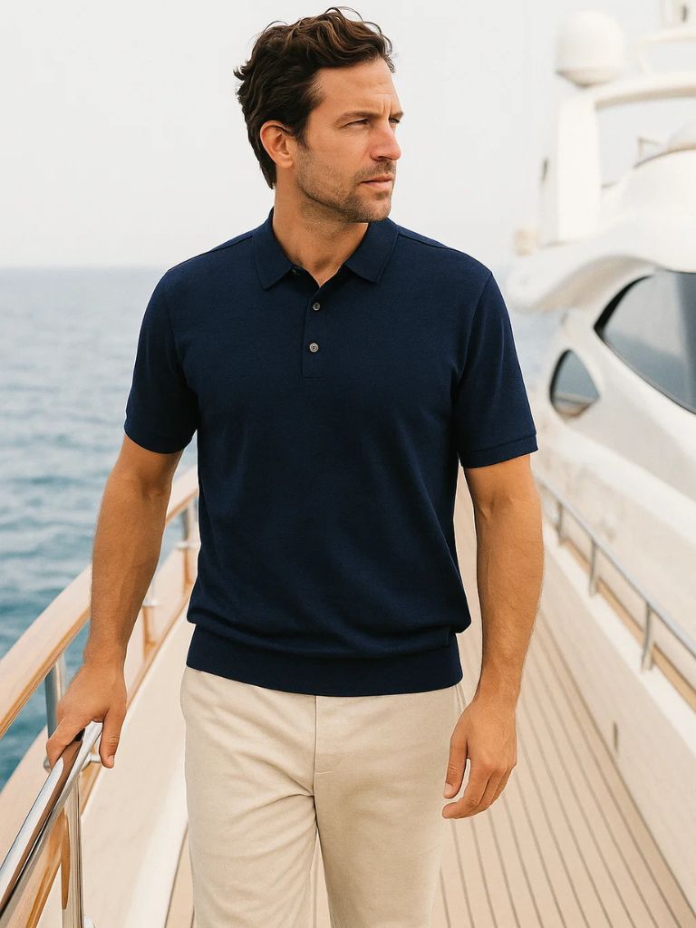 Polo Windsor azul marino – Hombre varonil