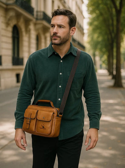 Bolso de hombro cuadrado de cuero retro - Manly Man