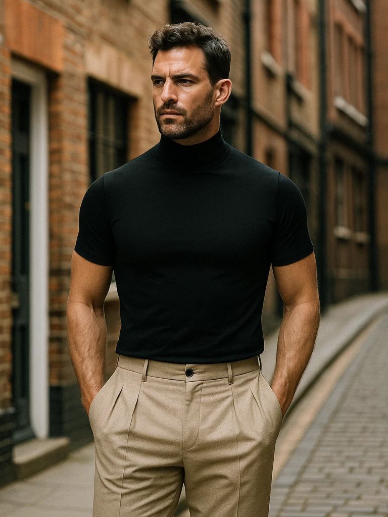 Solid Casual Turtle Neck T-Shirt - Manly Man