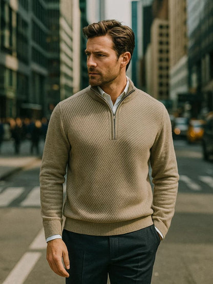 Suéter de lana con cremallera de un cuarto a rayas - Manly Man