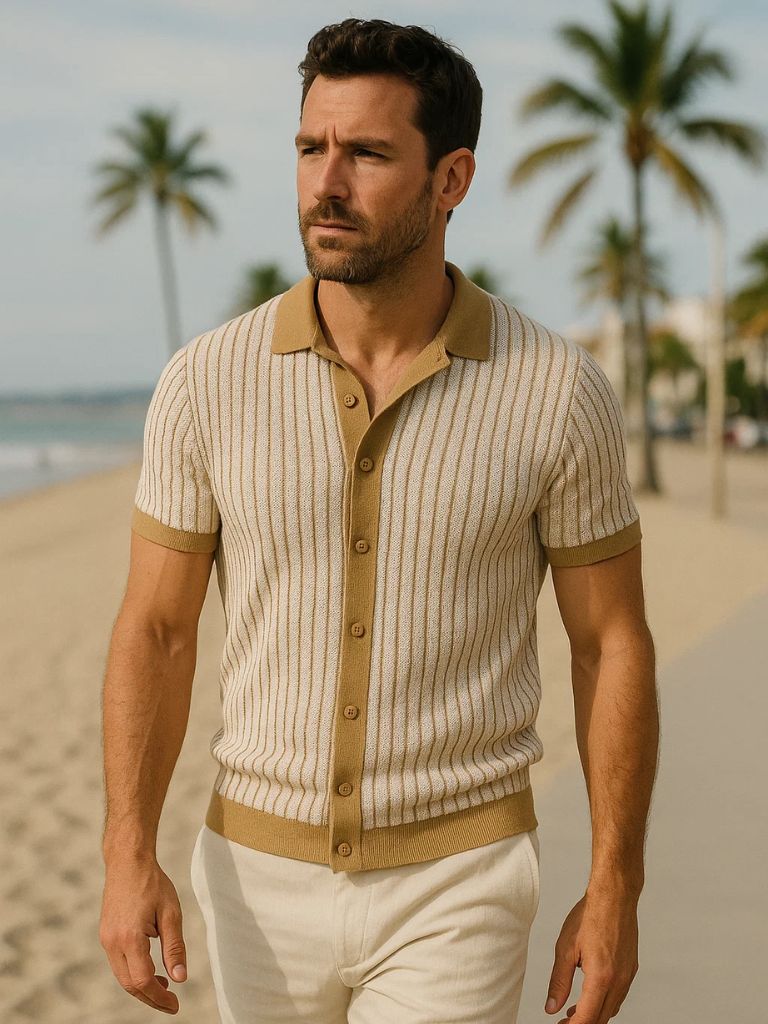 Striped Knit Polo Shirt - Manly Man