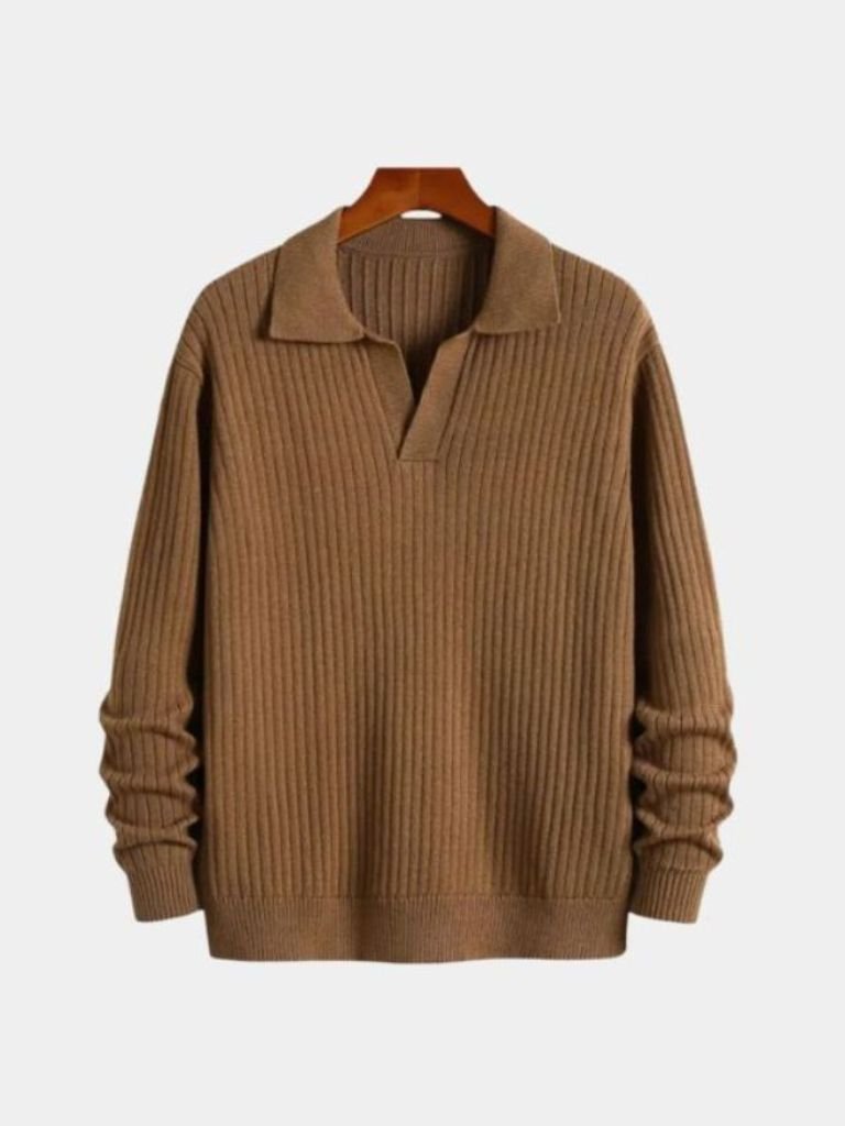 V-Neck Polo Sweater Ribbed - Manly Man