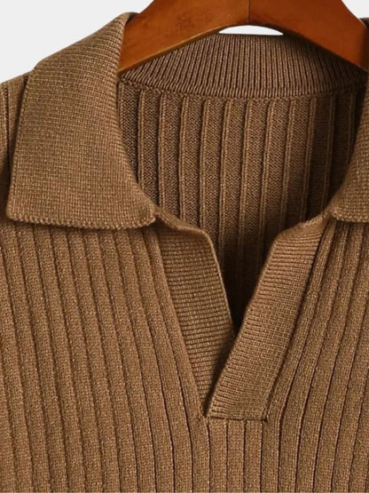 V-Neck Polo Sweater Ribbed - Manly Man