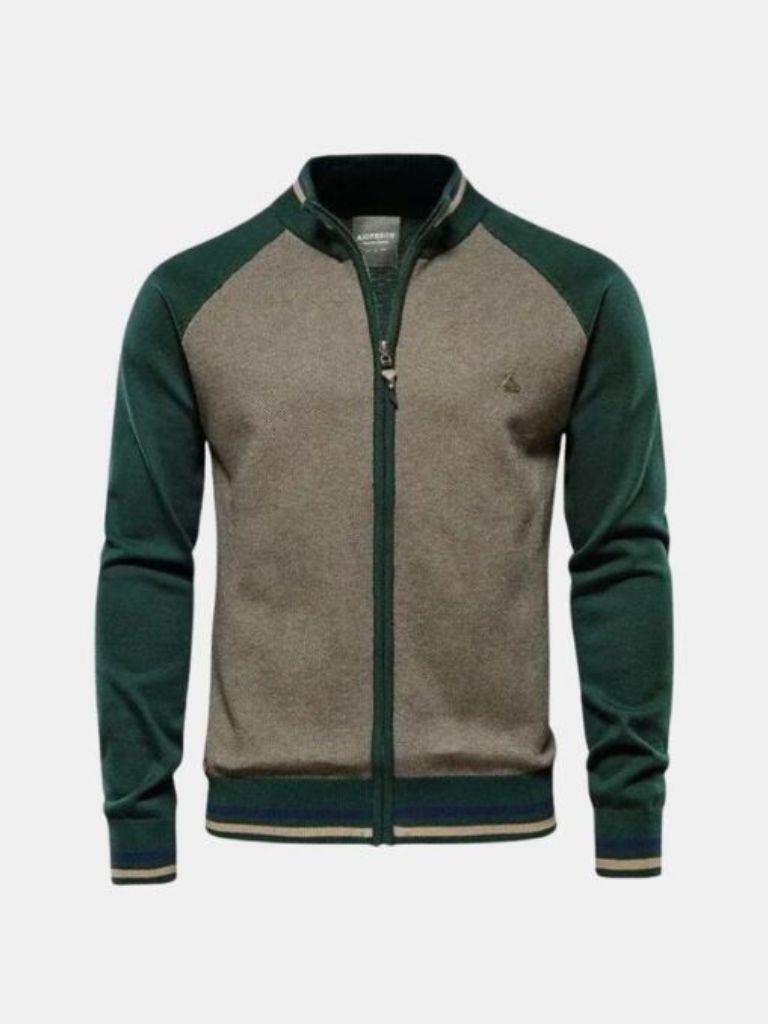 Zipper Color Block Standing Collar Cardigan Sweater - Manly Man