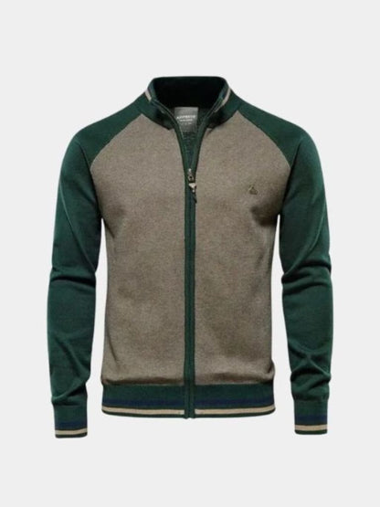 Zipper Color Block Standing Collar Cardigan Sweater - Manly Man