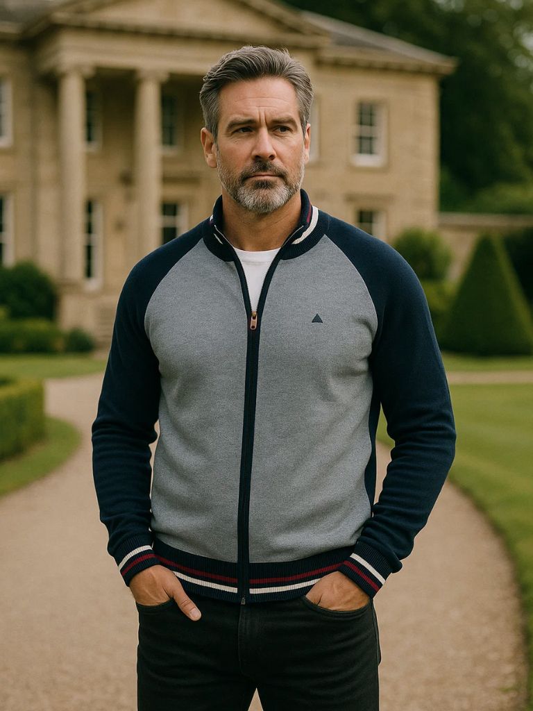 Zipper Color Block Standing Collar Cardigan Sweater - Manly Man