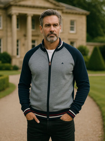 Zipper Color Block Standing Collar Cardigan Sweater - Manly Man