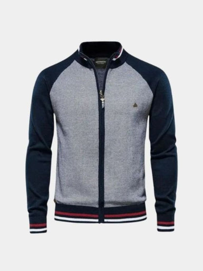 Zipper Color Block Standing Collar Cardigan Sweater - Manly Man