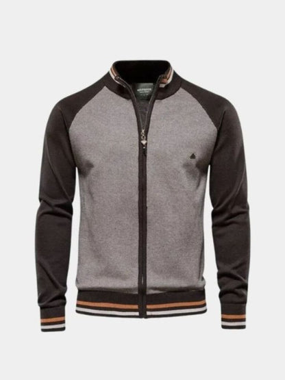 Zipper Color Block Standing Collar Cardigan Sweater - Manly Man